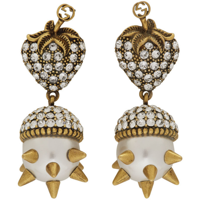 Gucci Gold Studded Pearl Strawberry Earrings