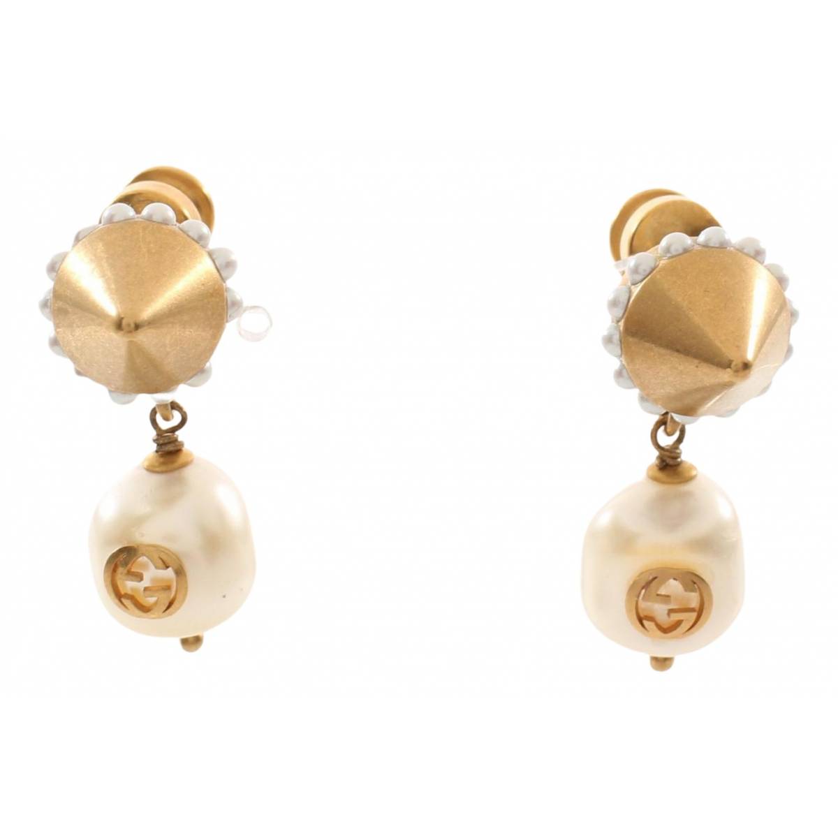 Gucci Brass Gold Interlocking G Pearl earrings