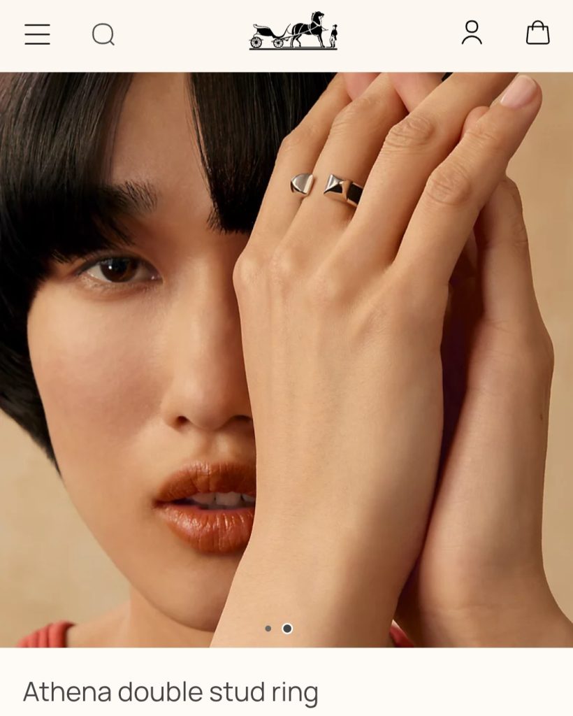【ゴールドスタッズがお洒落】HERMES Athena Double Stud リング Athena double stud ring | Hermès USA